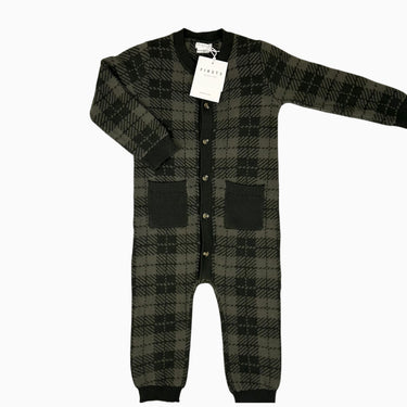 Combi verte-grise carreautée en tricot 18-24M
