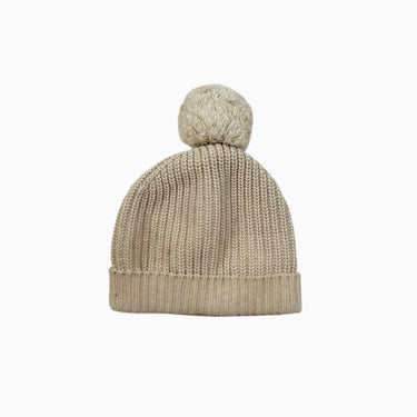 Tuque vanille en tricot de coton avec pompon 2Y+