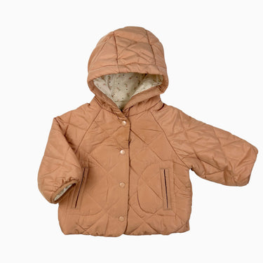 Manteau mi-saison matelassé à capuchon saumon 12M