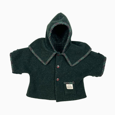 Veste vintage vert forêt en polar avec liseret tartan 6-9M