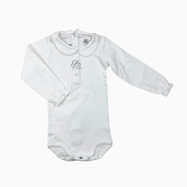 Cache-couche à col claudine blanc 'PB' caligraphié 12M