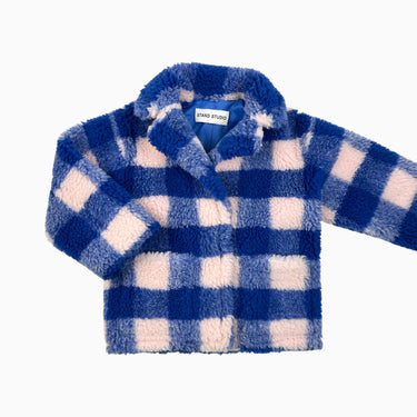 Manteau carreauté bleu et rose en sherpa 2Y