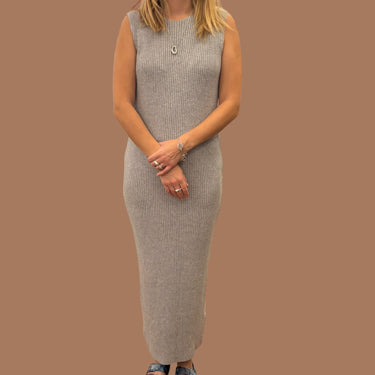 Robe maxi grise cotelé en acrylique, viscose et poly pour femmes M