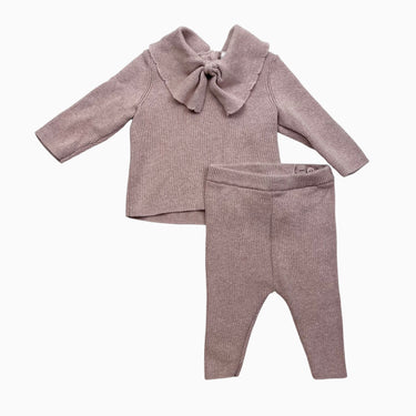 Ensemble pull et legging beige-rosé en coton bio 0-1M