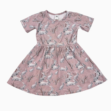 Robe rose 'lapins' en coton et spandex 1-2Y