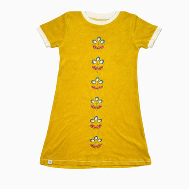 Robe ocre avec fleurs brodées en ratine 134CM 9Y