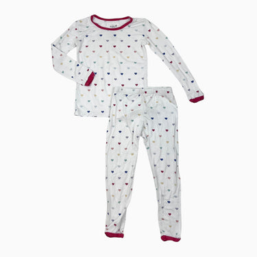 Pyjama deux pièce blanc 'coeurs'en bambou et spandex 4Y