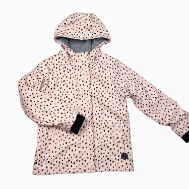 Manteau de pluie rose ciré à pois noir 8Y