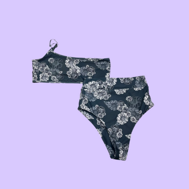 Bikini vert foncé taille haute à fleurs en poly ecoyarn et élastane pour femmes XL