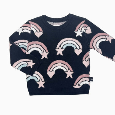 Pull noir arc en ciel en tricot de coton bio 18-24M