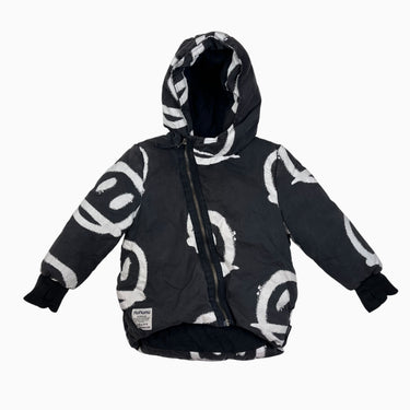Manteau d'hiver charcoal en coton et nylon doublé en duvet à imprimé smiley 2-3Y