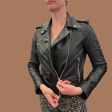 Manteau en cuir de mouton noir doublé en poly pour femmes 6US