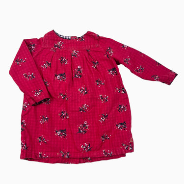 Robe coton rouge fleurs dorés 24M