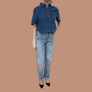 Blouse 'cropped' en denim structuré de coton pour femmes XS