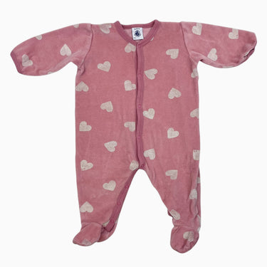 Pyjama rose en velours à imprimé coeurs 6M