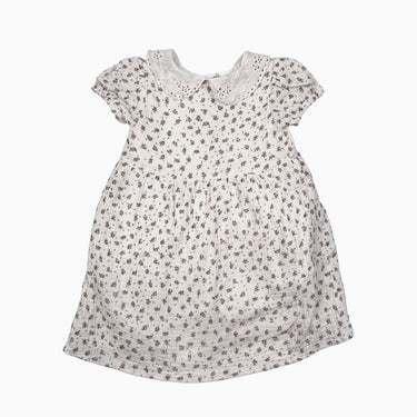 Robe vanille à col claudine à oeillet et fleurie rose en mousseline 3Y