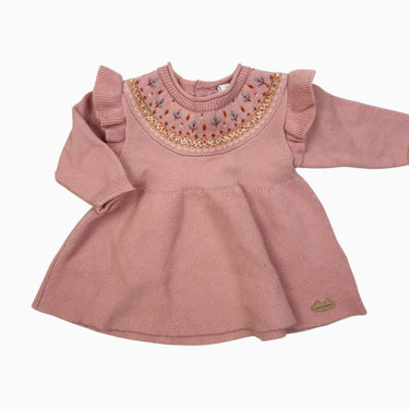Robe rose en tricot avec fleurs 0-3M