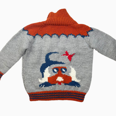 Veste grise et orange en tricot fait à la main 7-8Y