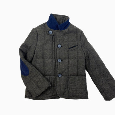 Manteau pied-de-poule olive en laine et poly 5Y