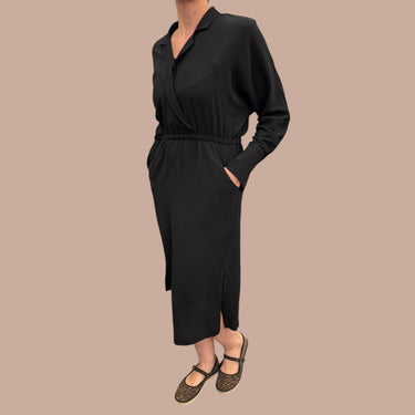 Robe maxi noire en poly et spandex pour femmes 4US