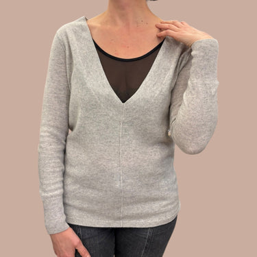 Pull gris col en V en cachemire pour femmes S