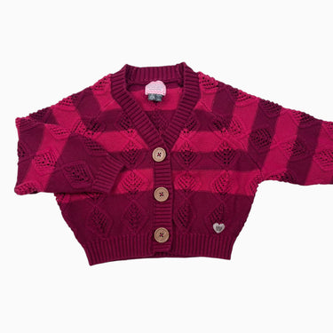 Cardigan rouge à rayures en tricot de coton 96-104CM 3-4Y