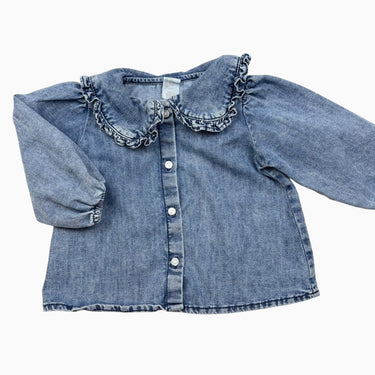 Chemise à large col en coton chambray 9-12M