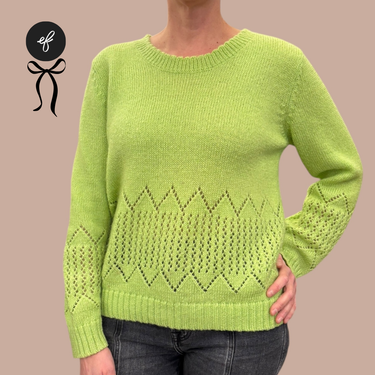 Pull vintage vert lime en tricot de laine mohair et acrylique pour femmes M