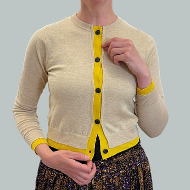 Cardigan vanille et jaune en poly,laine et acrylique pour femmes S