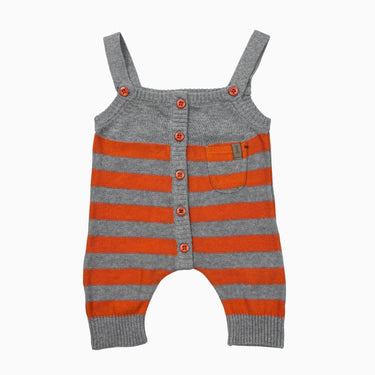 Salopette rayée grise et orange en tricot de coton bio 62CM 3-6M