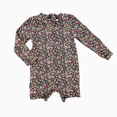 Maillot style rashie noir fleuri rose et jaune 12-18M