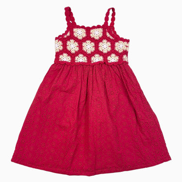 Robe rouge broderie anglaise avec haut en broderie crocheté 6Y