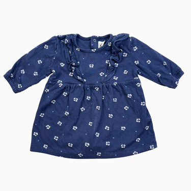 Robe marine fleurie en coton épais 12M