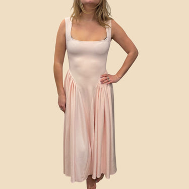 Robe maxi rose pâle coupe princesse en viscose et poly pour femmes S