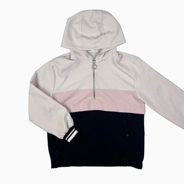Pull à capuchon demi-zip en poly et élastane rose, crème et noir 11-12Y