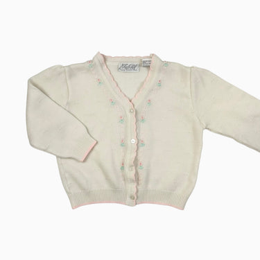 Cardigan vanille avec fleurs en tricot d'acrylique 4Y