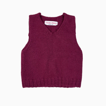 Pull débardeur framboise en tricot de laine fait main 2-3Y