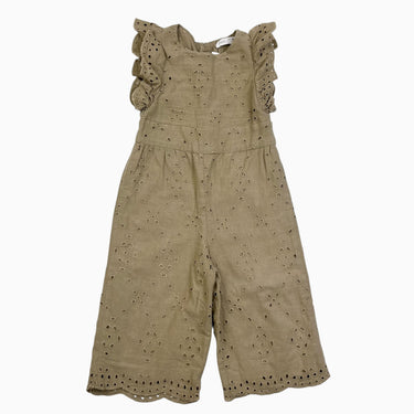Combi vert moss en coton à broderie anglaise 18-24M