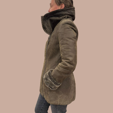 Manteau vintage marron en cuir doublé en peluche pour femmes 40EU