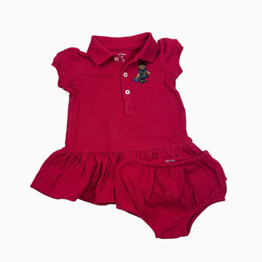 Robe avec bloomer rouge avec ourson emblématique en coton piqué 3M