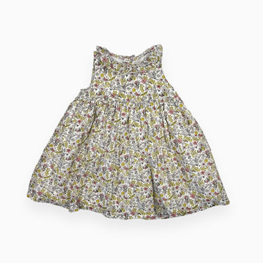 Robe en coton à col frisé à motif floral chartreuse et rose 9M
