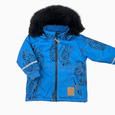 Manteau d'hiver bleu royal 'tigre' avec fausse-fourrure 92-98 (2-3Y)