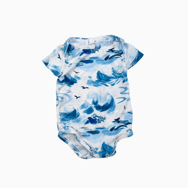 Cache-couche blanc 'vagues' en bambou et spandex 0-3M