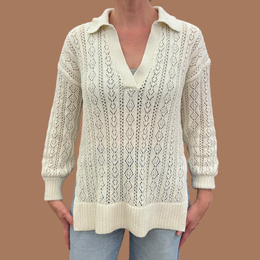 Pull vanille en tricot à pointelle de poly pour femmes XS
