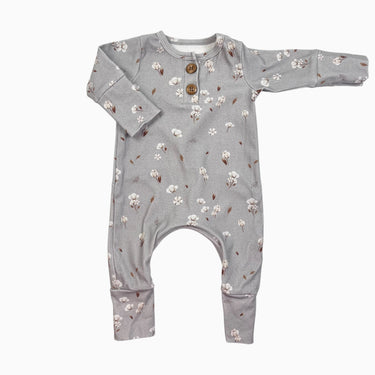 Pyjama gris 'fleurs de coton' en coton et spandex 0-3M