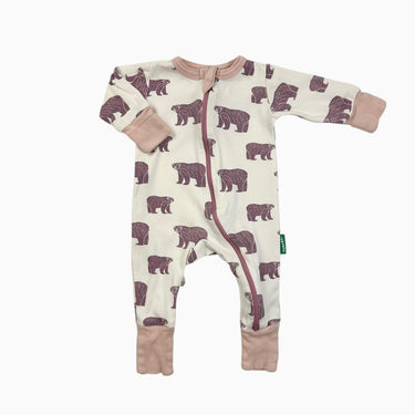 Combi blanche 'ours mauves' 0-3M