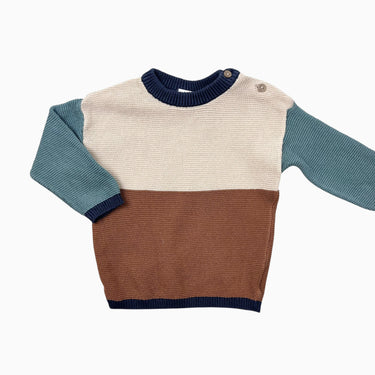 Pull colorblock en tricot de coton 6-9M