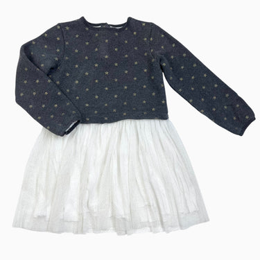 Robe charcoal en coton épais à imprimé étoiles dorées et jupe en tulle blanche 8Y