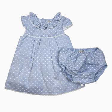Robe avec bloomer bleu ciel 'popcorn' 9M