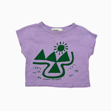 T-shirt mauve cropped 'montagnes' 1-2Y